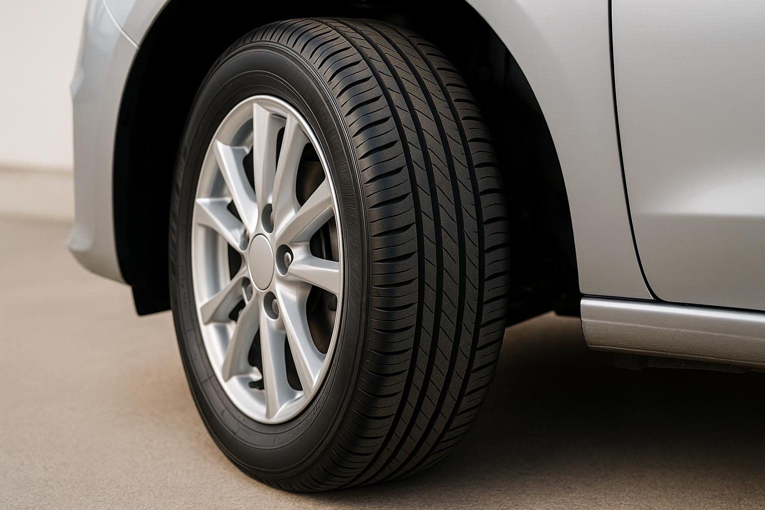Neuer 185/65 R15 auf silberner 15-Zoll-Alufelge (KI-generiert, OpenAI)