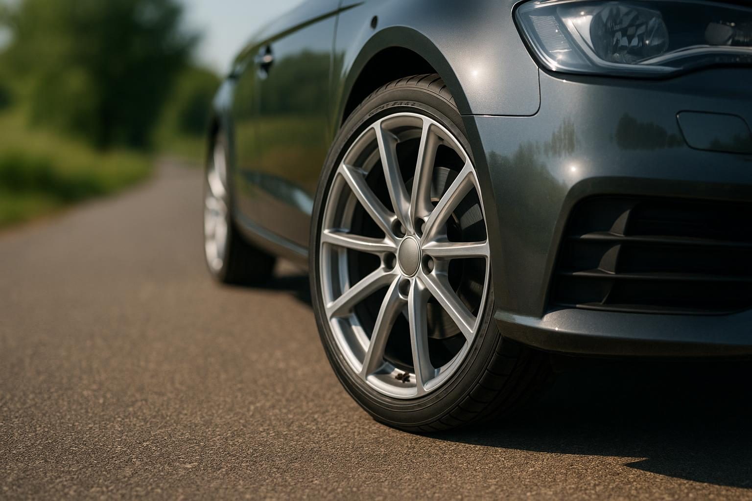 Kompaktwagen mit 225/40 R18 auf 18-Zoll-Alufelge (KI-generiert, OpenAI)